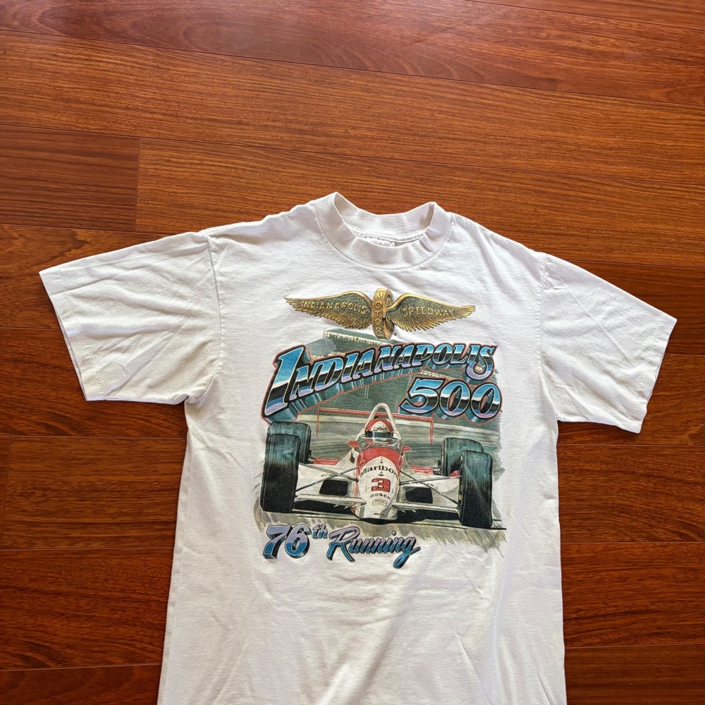Vintage 1992 Indianapolis 500 76th Running Winners Graphic Racing T-Shirt White